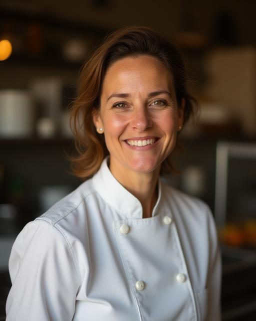 Ritratto della Maestra Pasticcera Elena Rossi nel suo laboratorio.