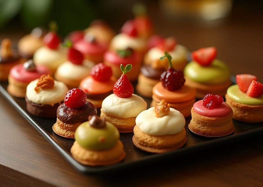 Vassoio di pasticcini mignon assortiti.